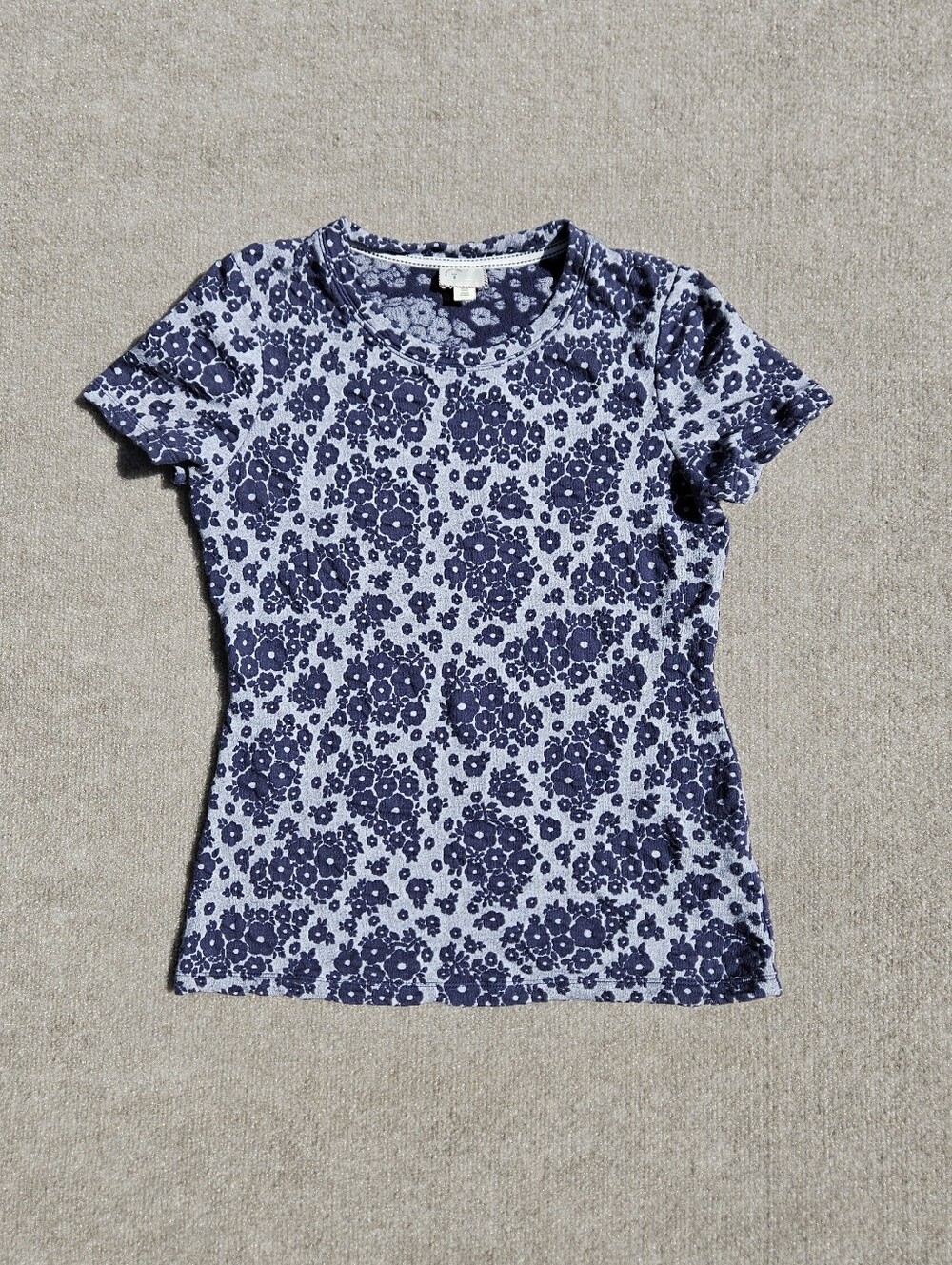 Anthropologie Navy Blue Forget Me Not Floral Jarcard Knit Top Size Small